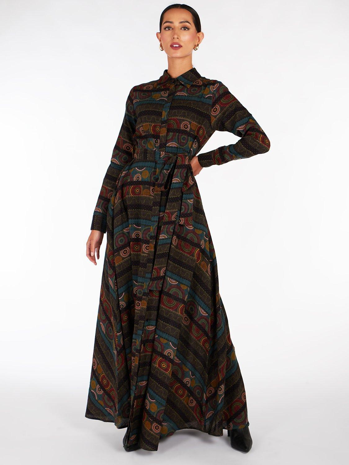 Product image 1 of 4, which shows Aab Retro Print Cotton Maxi Dress, Multi, S Regular