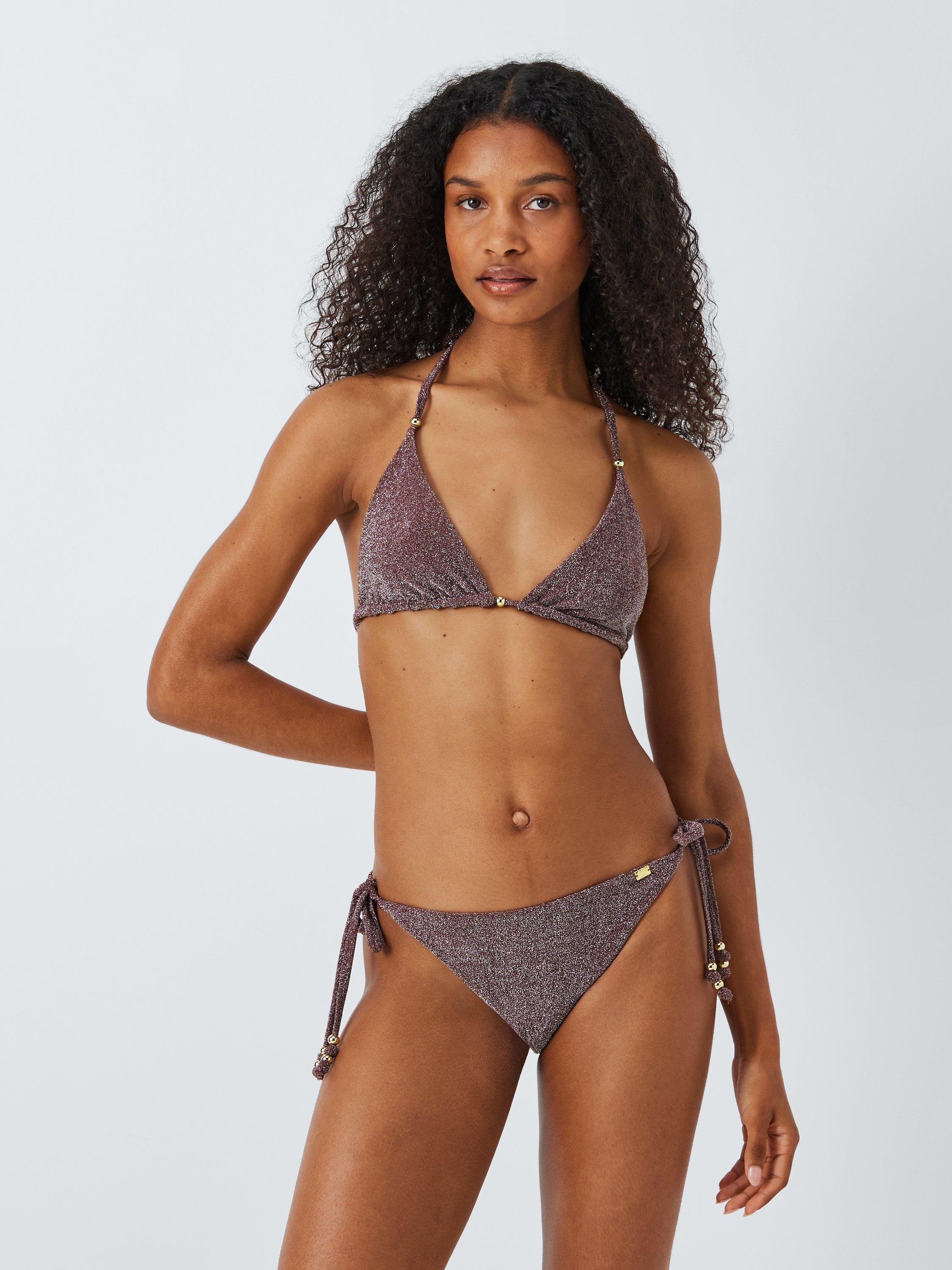 Product image 4 of 6, which shows AND/OR Shimmer String Bikini Bottoms, Chocolate, 18