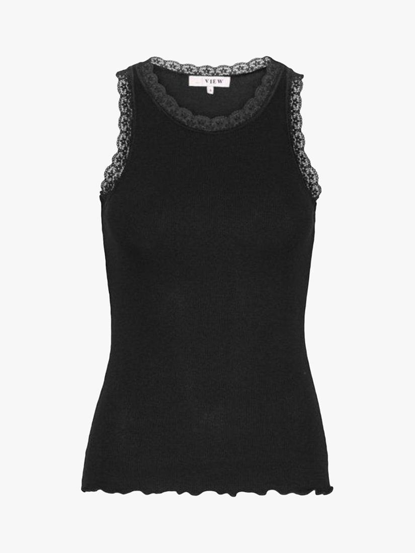Product image 3 of 4, which shows A-VIEW Florine Lace Trim Tank Top, Black, XS