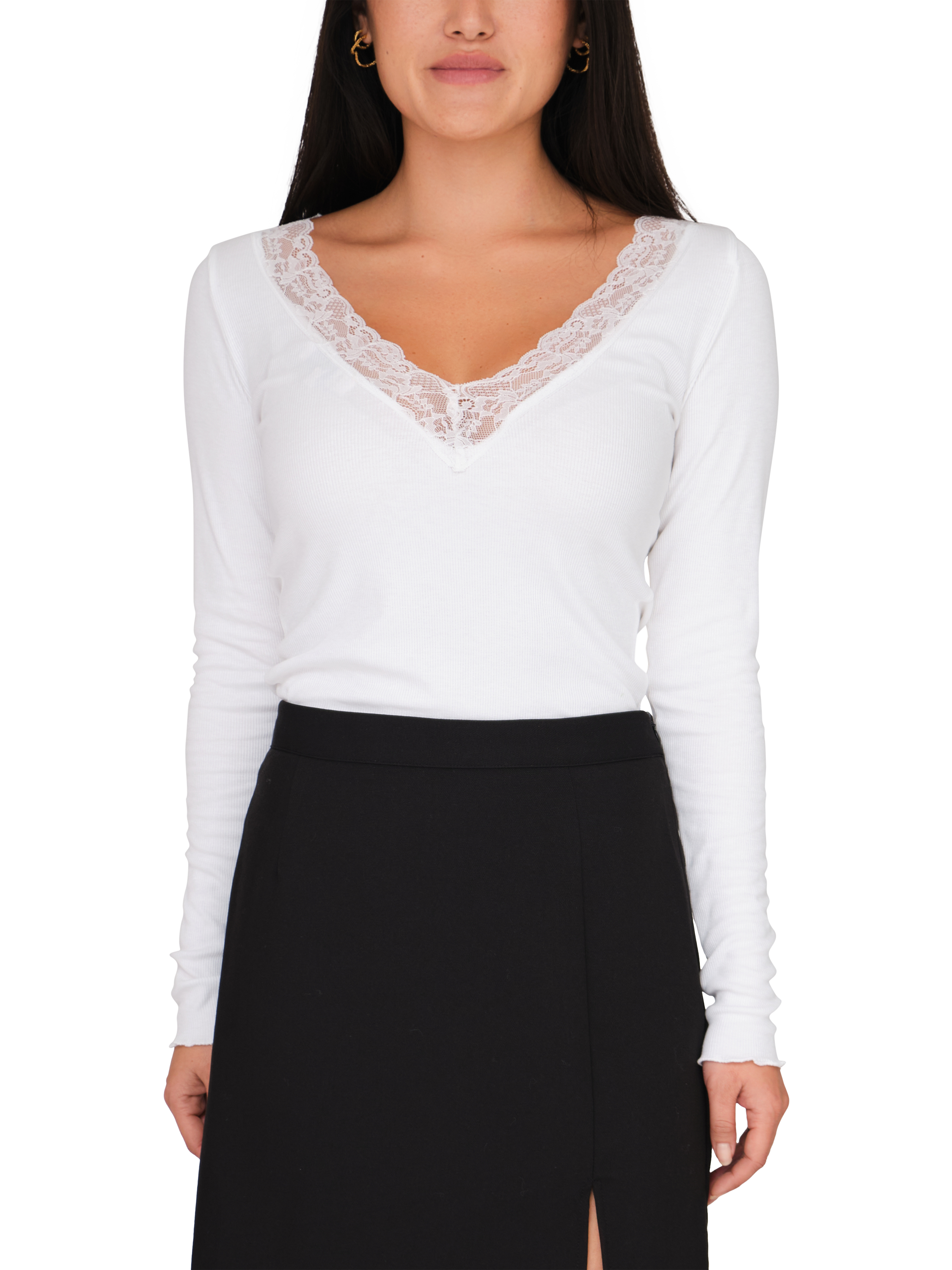 Product image 1 of 6, which shows A-VIEW Florine Long Sleeve Top, White, XS