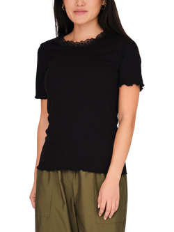 A-VIEW Florine Short Sleeve Lace Neck Top, 999 Black