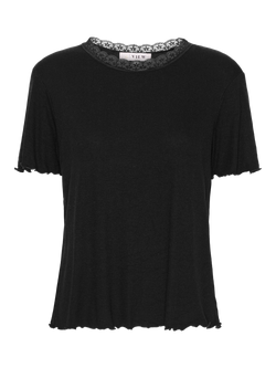 A-VIEW Florine Short Sleeve Lace Neck Top - view 2, 999 Black