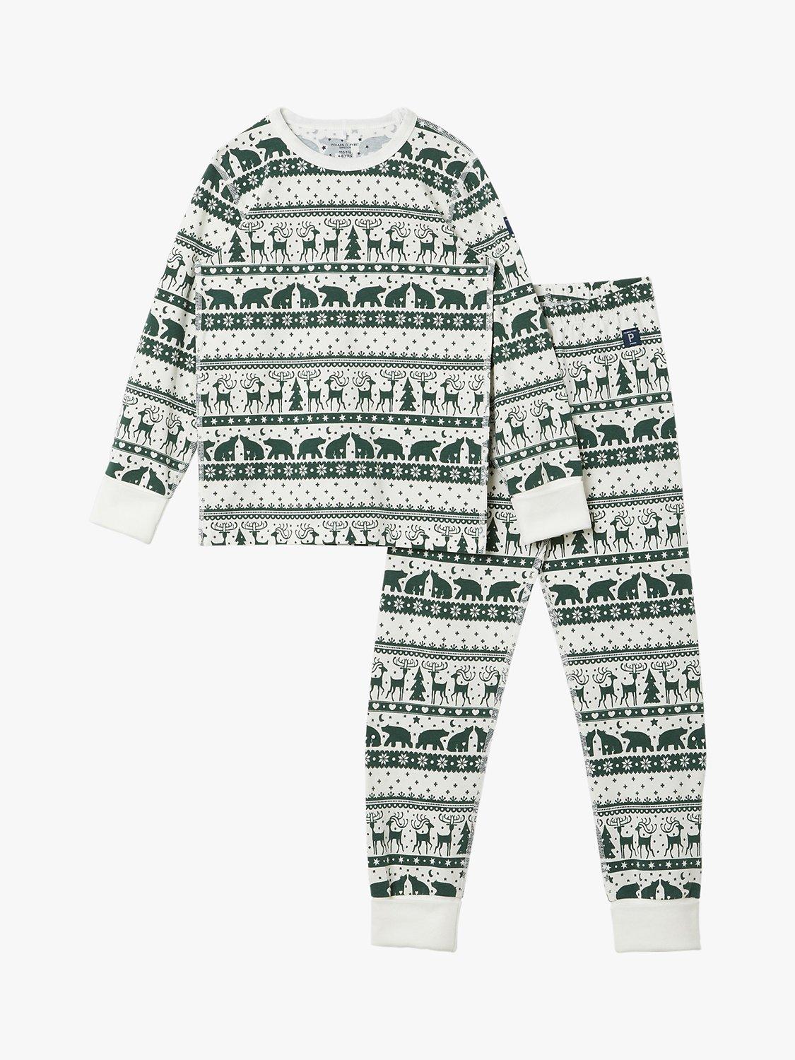 Polarn O. Pyret Kids' Organic Cotton Reindeer Festive Pyjamas, Green