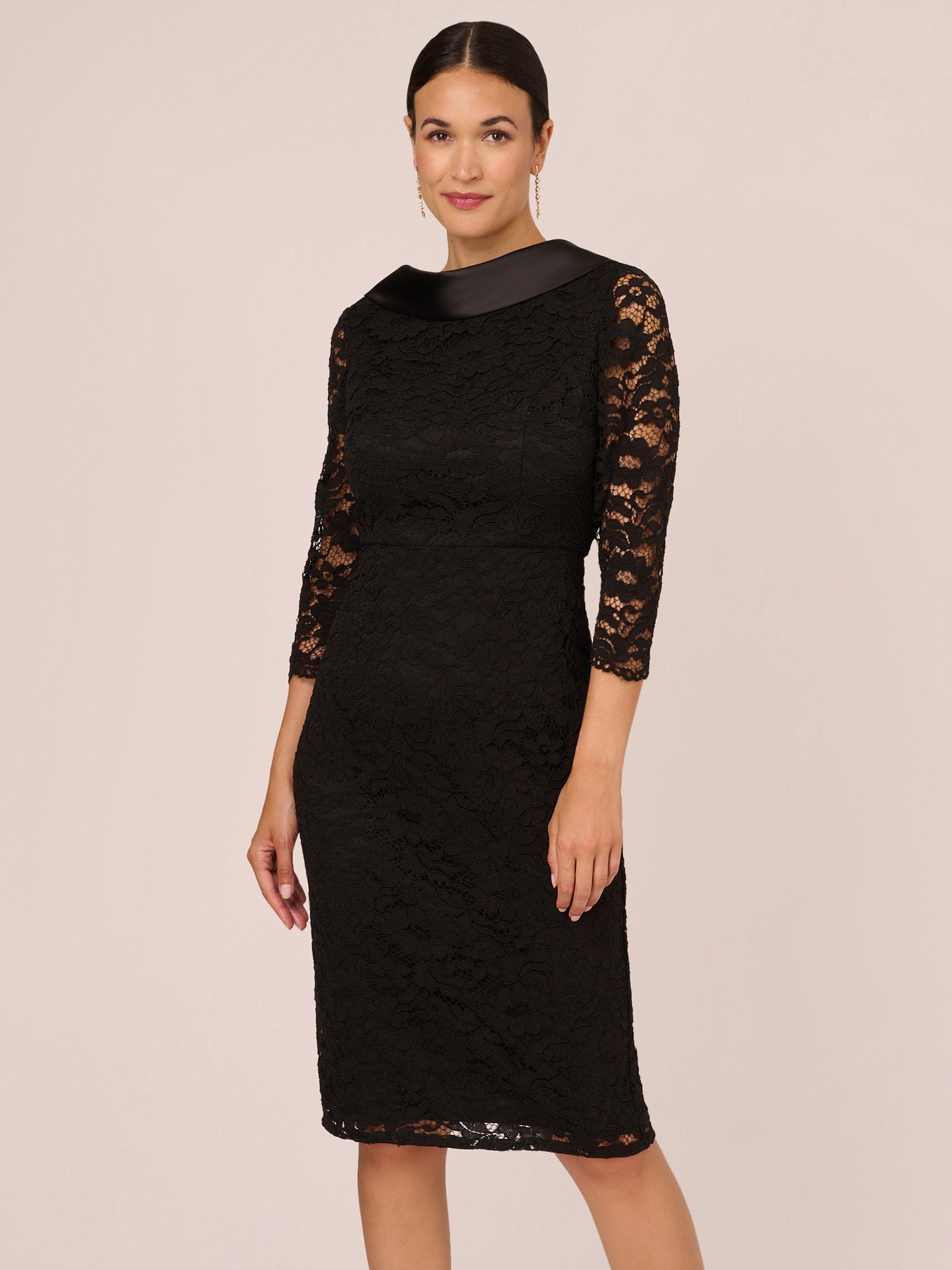 Adrianna Papell Roll Neck Lace Sleeve Sheath Dress Black