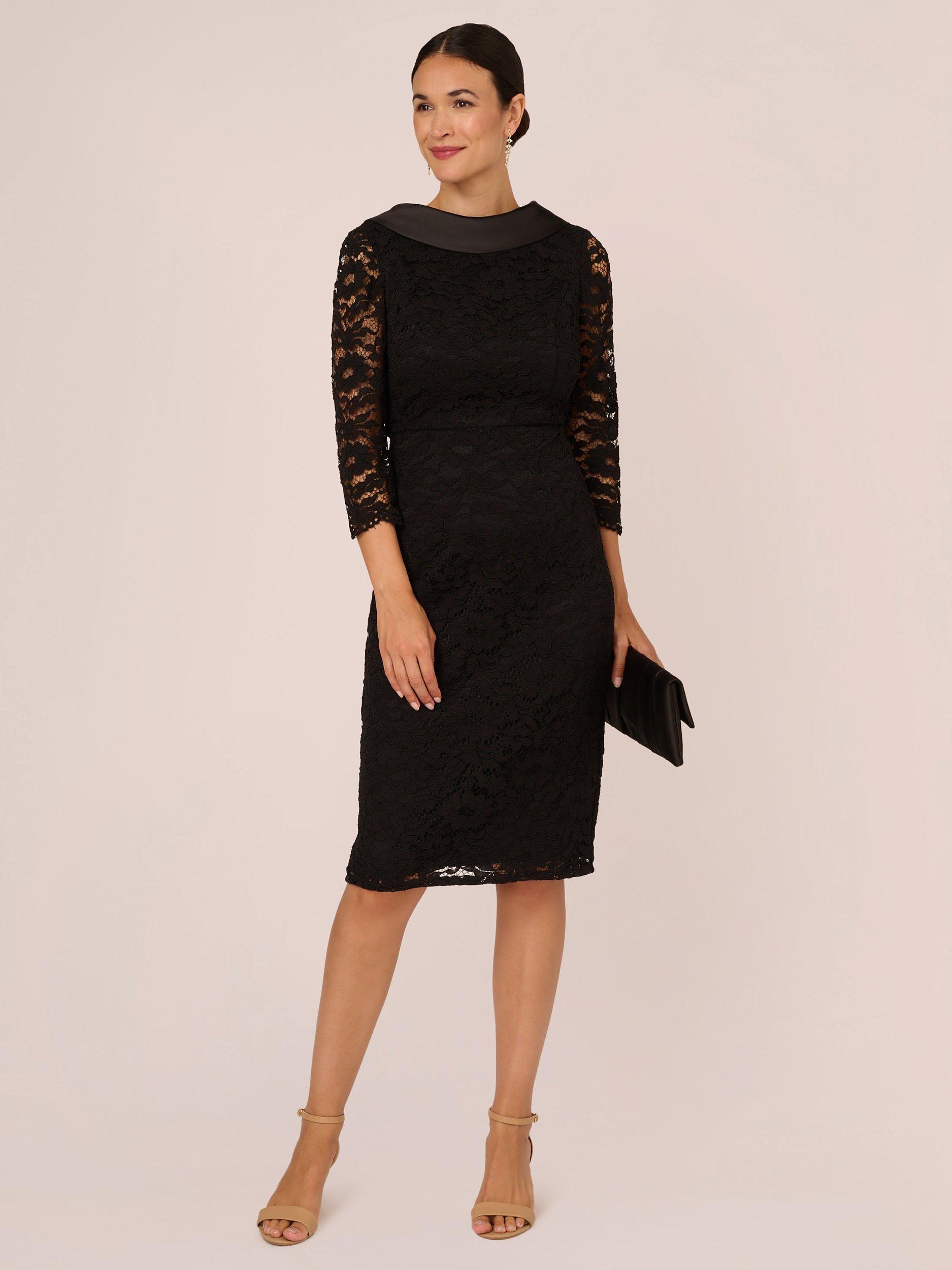 Product image 2 of 8, which shows Adrianna Papell Roll Neck Lace Sleeve Sheath Dress, Black, 6