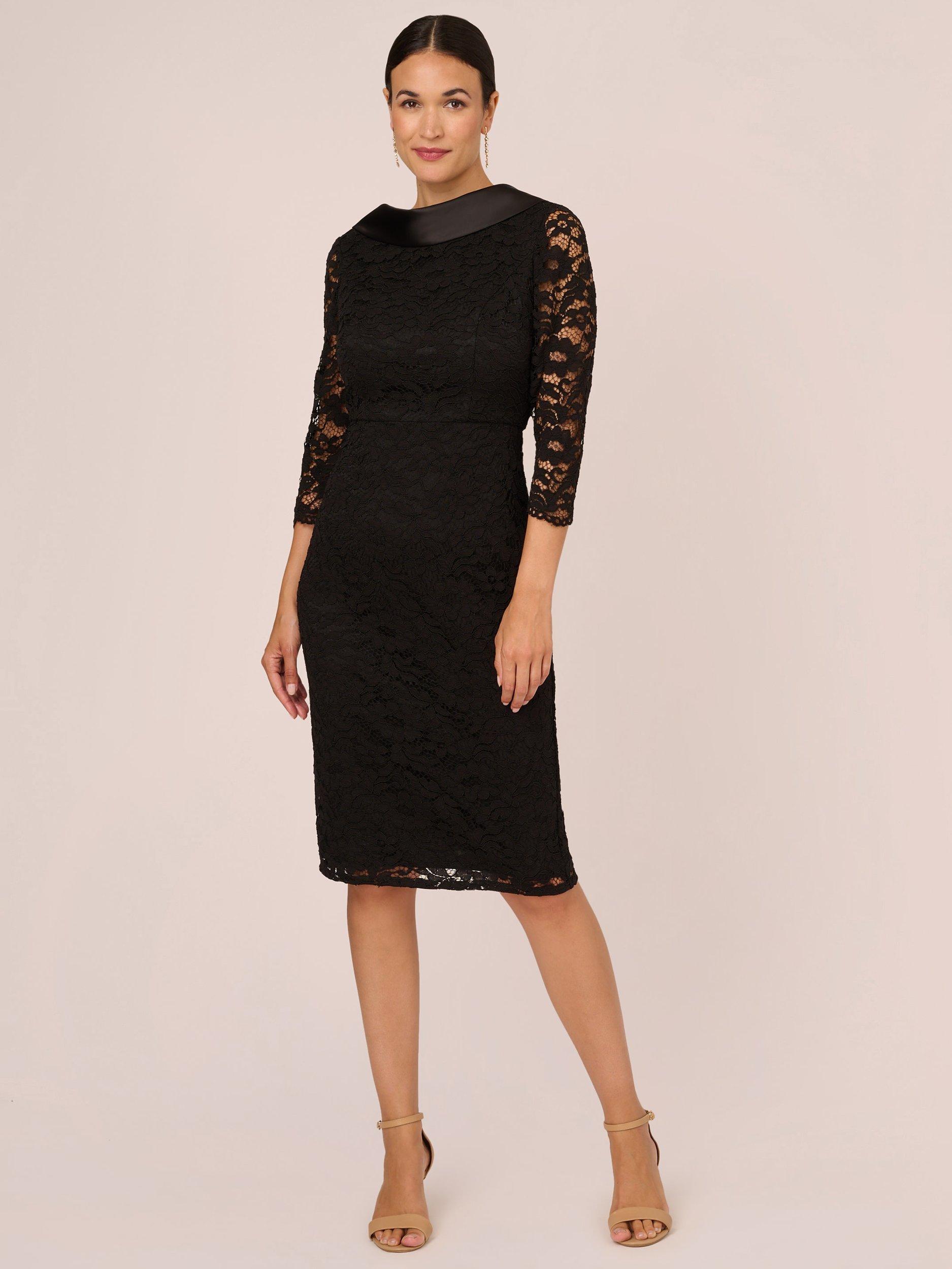 Product image 4 of 8, which shows Adrianna Papell Roll Neck Lace Sleeve Sheath Dress, Black, 6