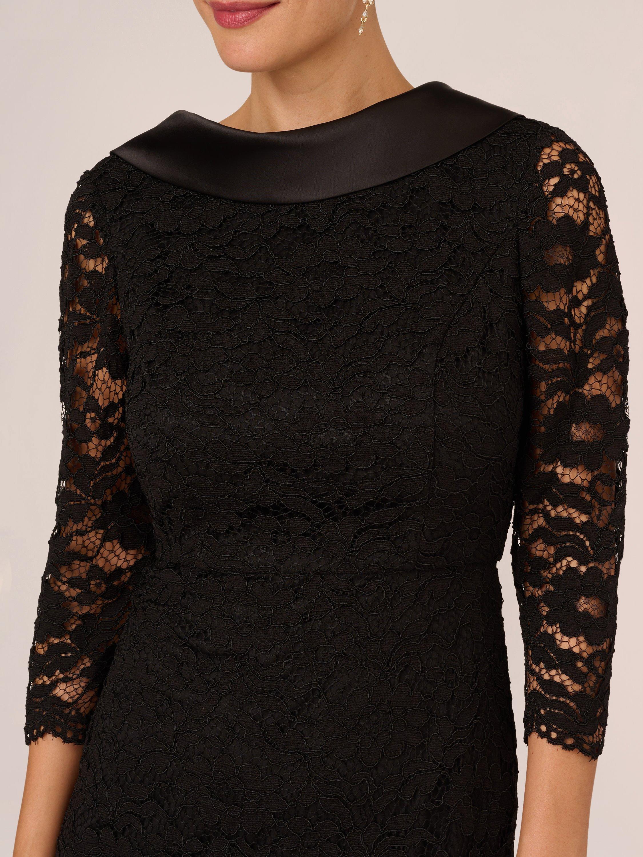 Product image 5 of 8, which shows Adrianna Papell Roll Neck Lace Sleeve Sheath Dress, Black, 6