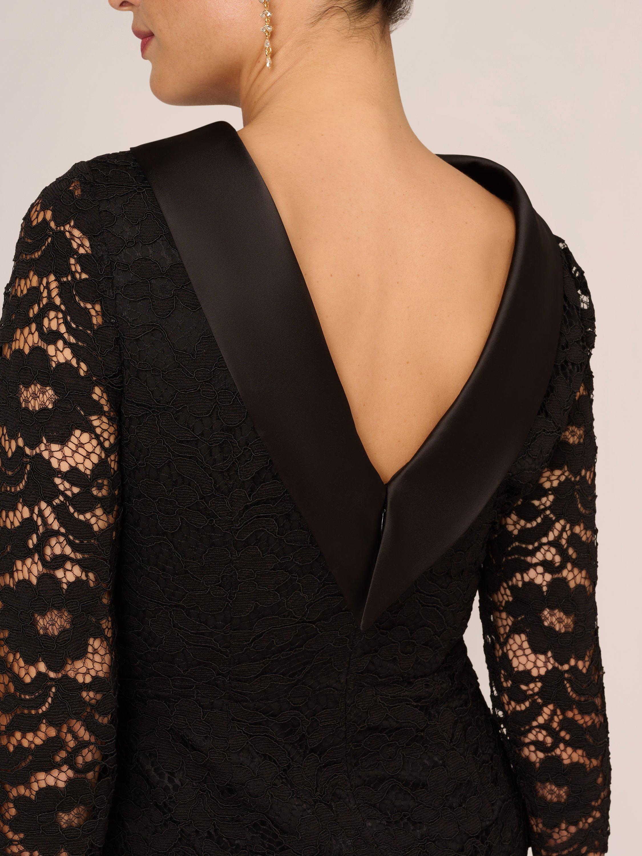 Product image 6 of 8, which shows Adrianna Papell Roll Neck Lace Sleeve Sheath Dress, Black, 6