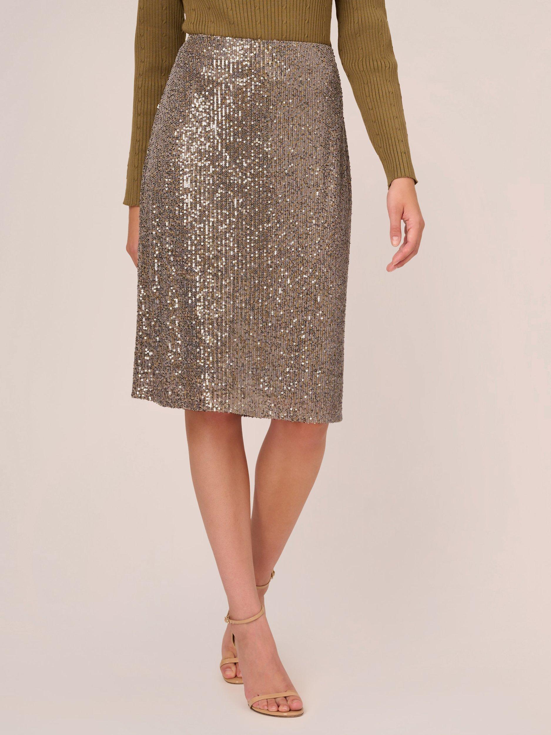 Adrianna Papell Sequin Pull On Pencil Skirt, Lead