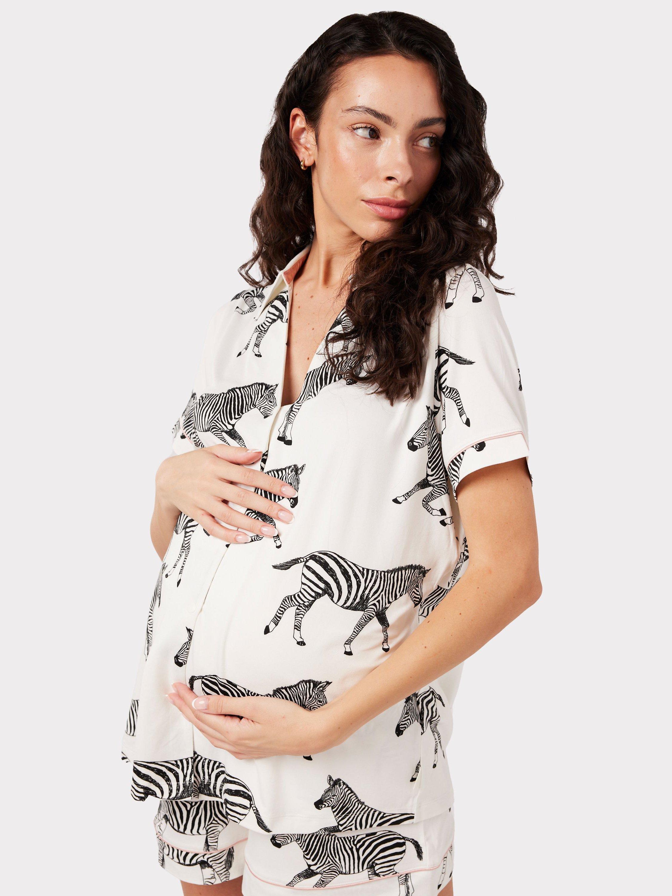 Product image 4 of 6, which shows Chelsea Peers Zebra Short Shirt Maternity Pyjama Set, White, 22