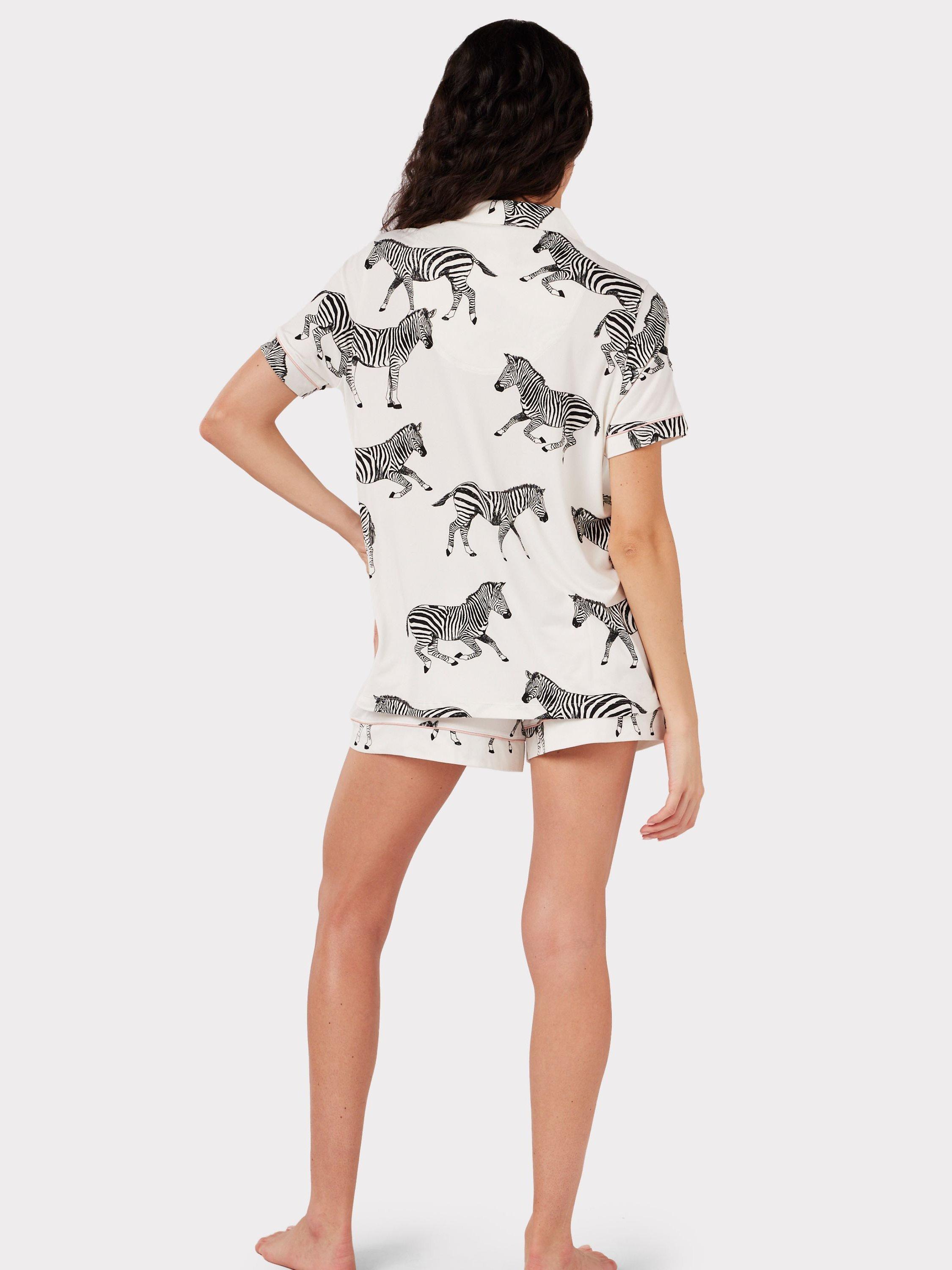 Product image 6 of 6, which shows Chelsea Peers Zebra Short Shirt Maternity Pyjama Set, White, 22