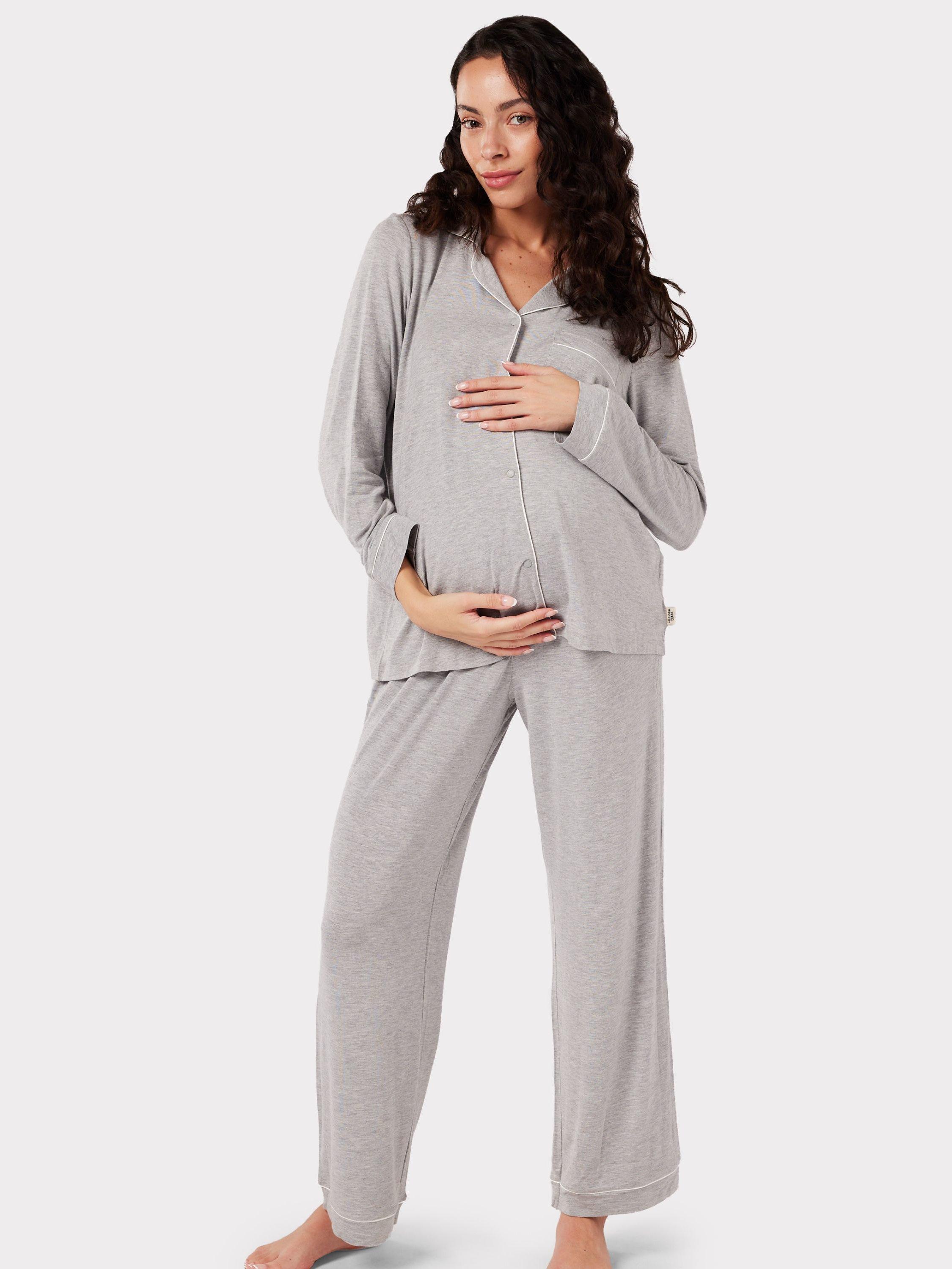 Chelsea Peers Modal Long Shirt Maternity Pyjama Set, Grey