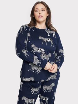 Chelsea Peers Curve Zebra Pyjama Set, Navy, Navy