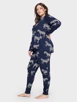 Chelsea Peers Curve Zebra Pyjama Set, Navy - view 2, Navy
