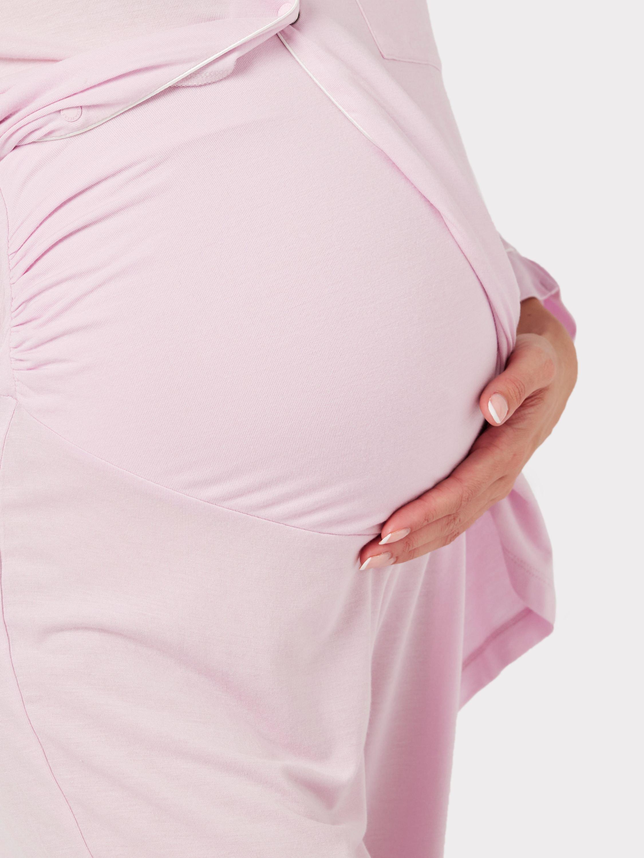 Chelsea Peers Modal Long Shirt Maternity Pyjama Set, Pink, 6