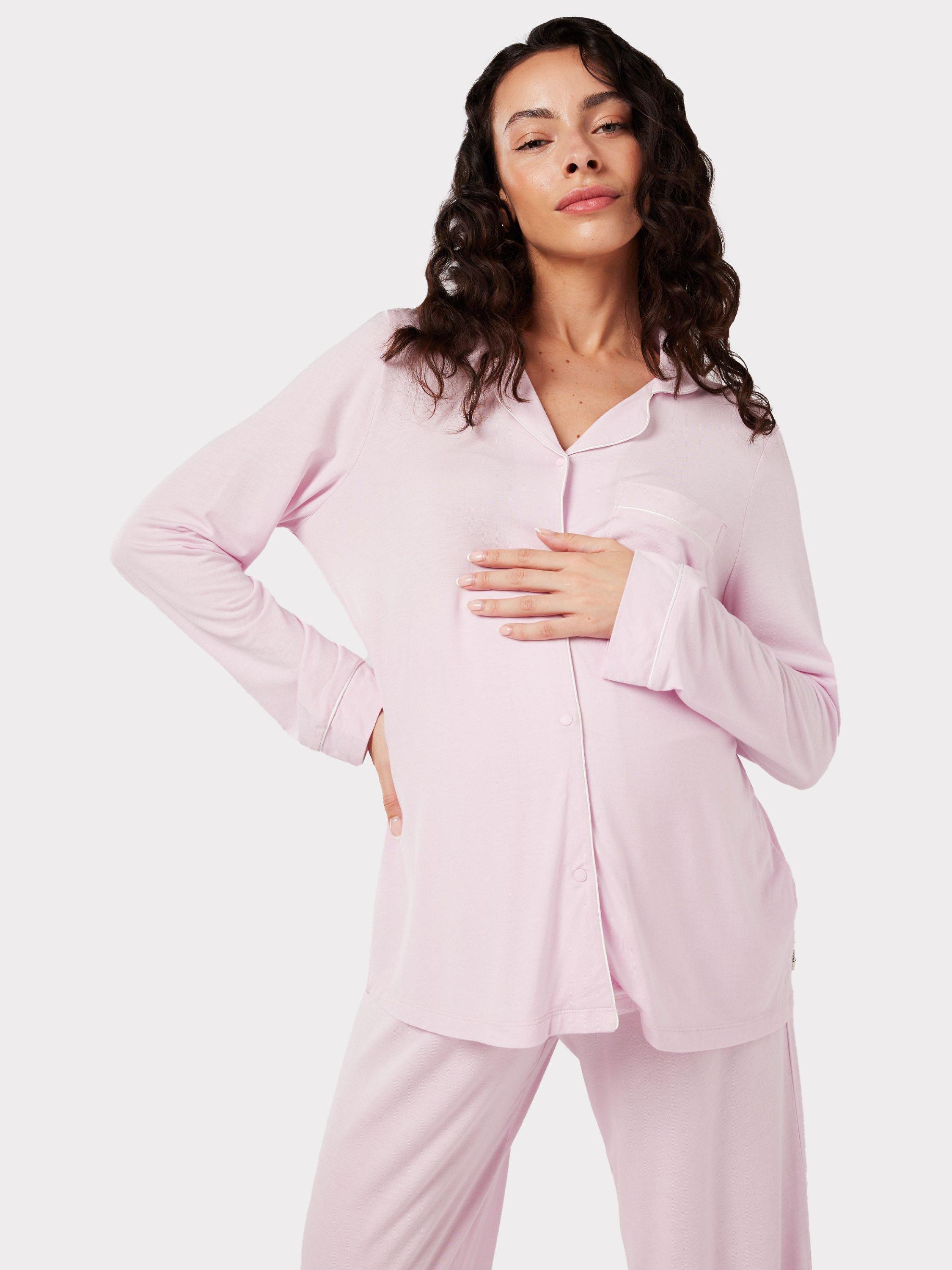 Chelsea Peers Modal Long Shirt Maternity Pyjama Set, Pink, 6