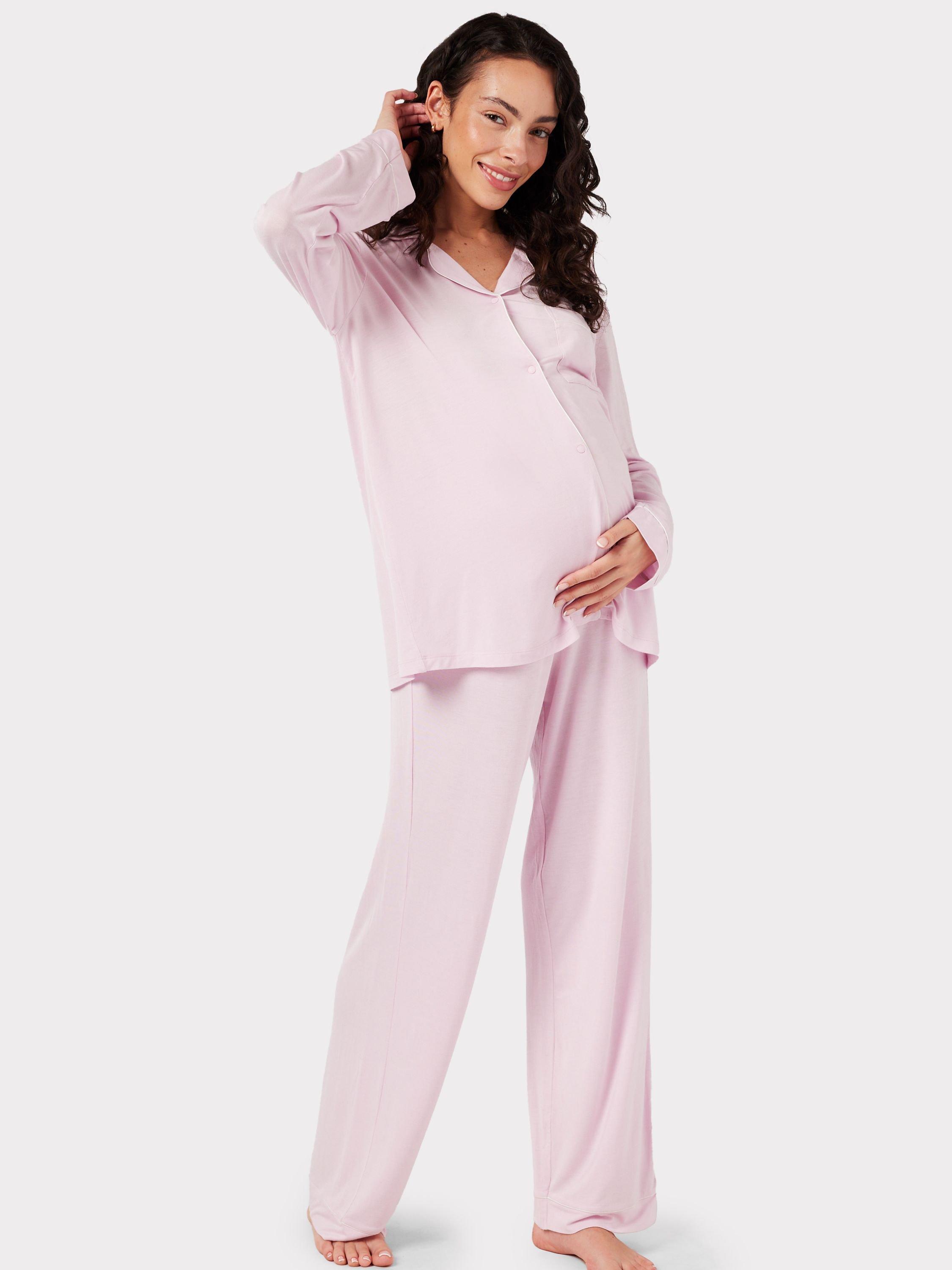 Chelsea Peers Modal Long Shirt Maternity Pyjama Set, Pink, 6