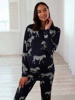 Chelsea Peers Zebra Jersey Maternity Pyjama Set, Navy - view 2, Navy