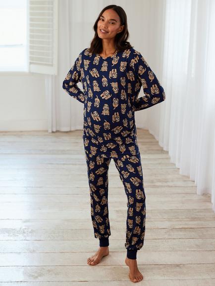 Chelsea Peers Cockapoo Jersey Maternity Pyjama Set, Navy, Navy