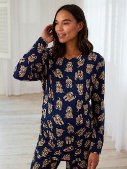 Chelsea Peers Cockapoo Jersey Maternity Pyjama Set, Navy - view 2, Navy