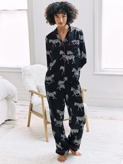 Chelsea Peers Zebra Long Shirt Satin Pyjama Set, Navy