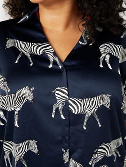 Chelsea Peers Curve Zebra Short Shirt Satin Pyjama Set - view 2, Navy