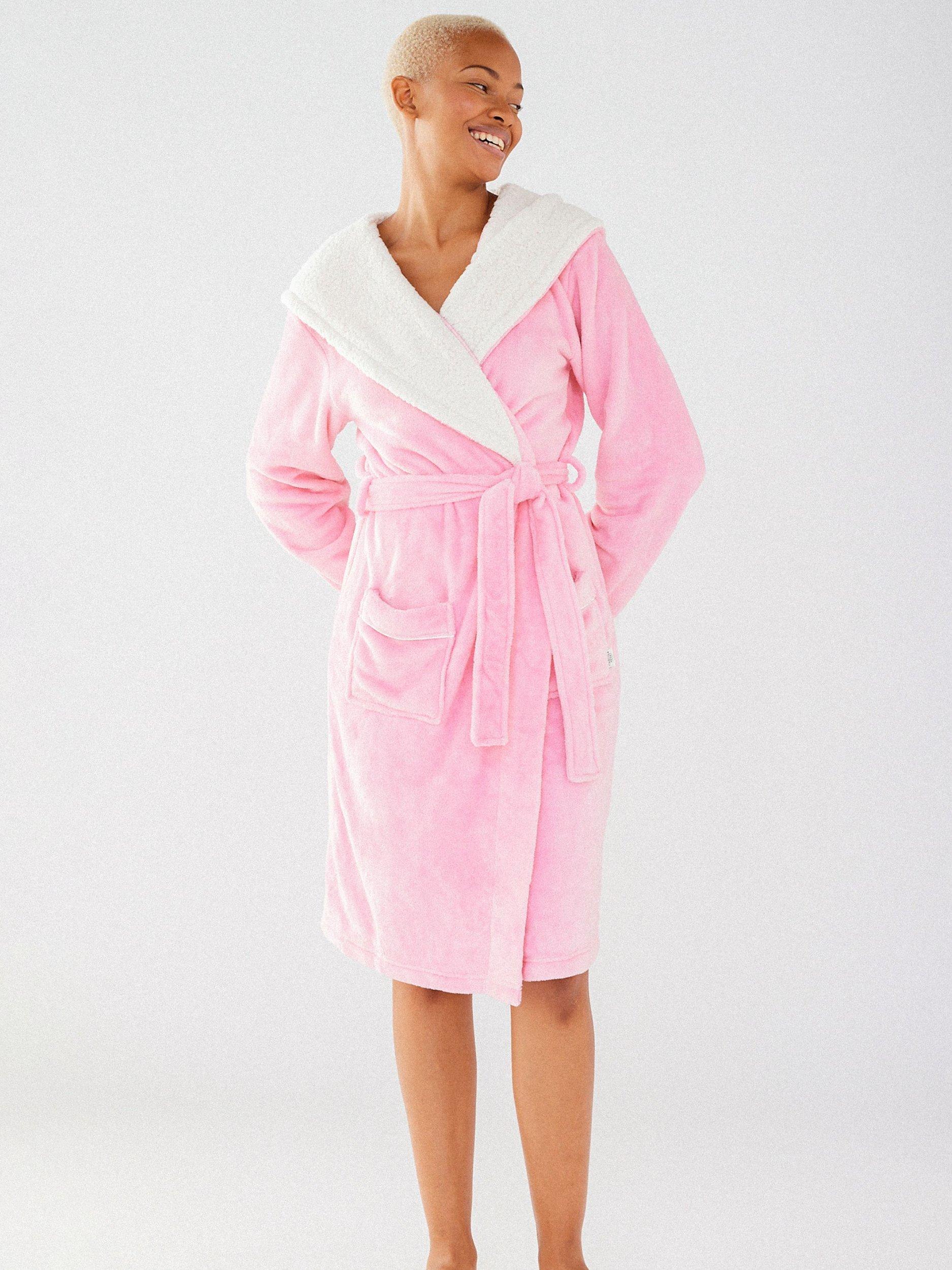 Chelsea Peers Fluffy Hooded Dressing Gown Pink