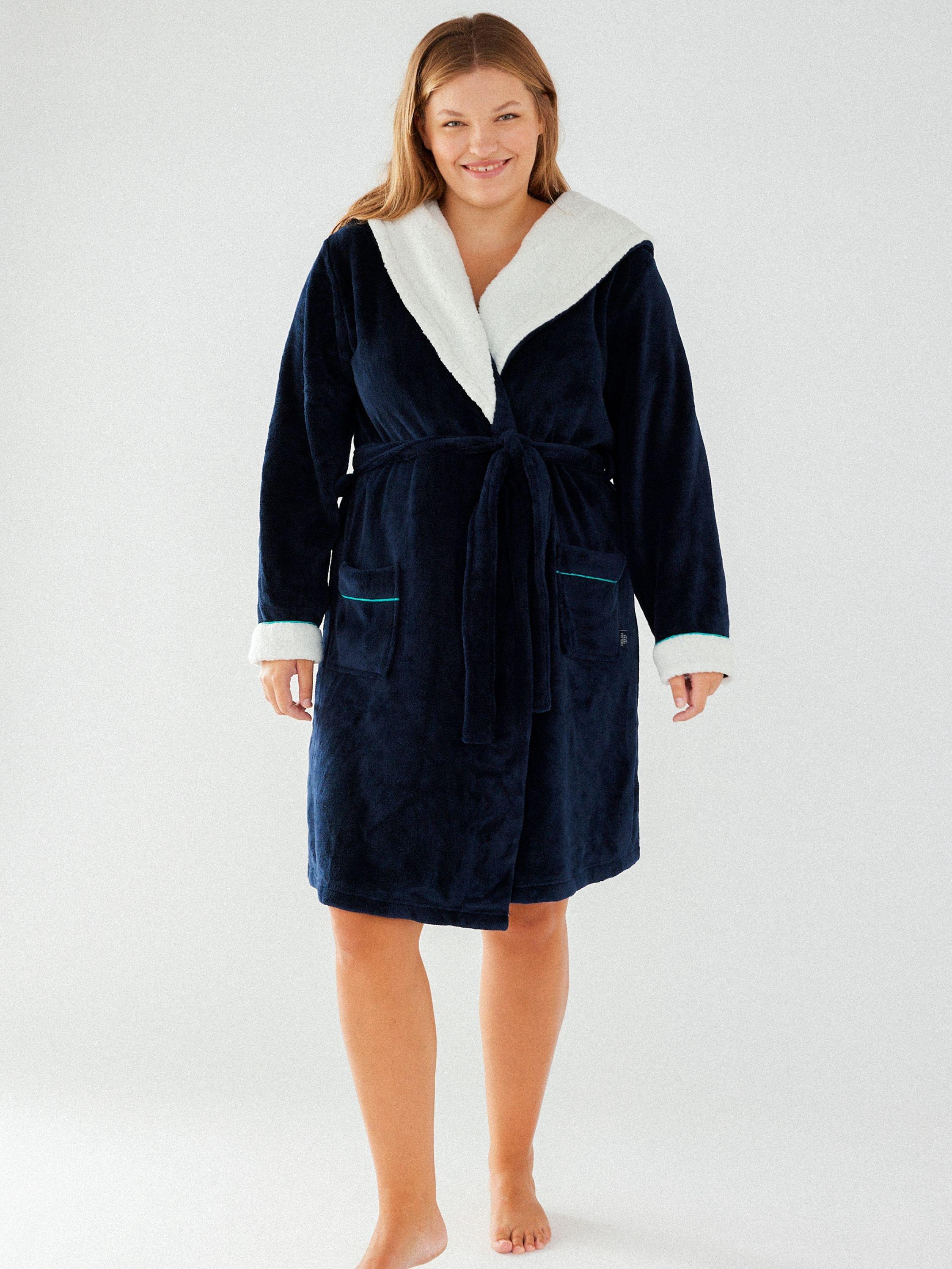 Chelsea Peers Curve Fluffy Hooded Dressing Gown, Navy