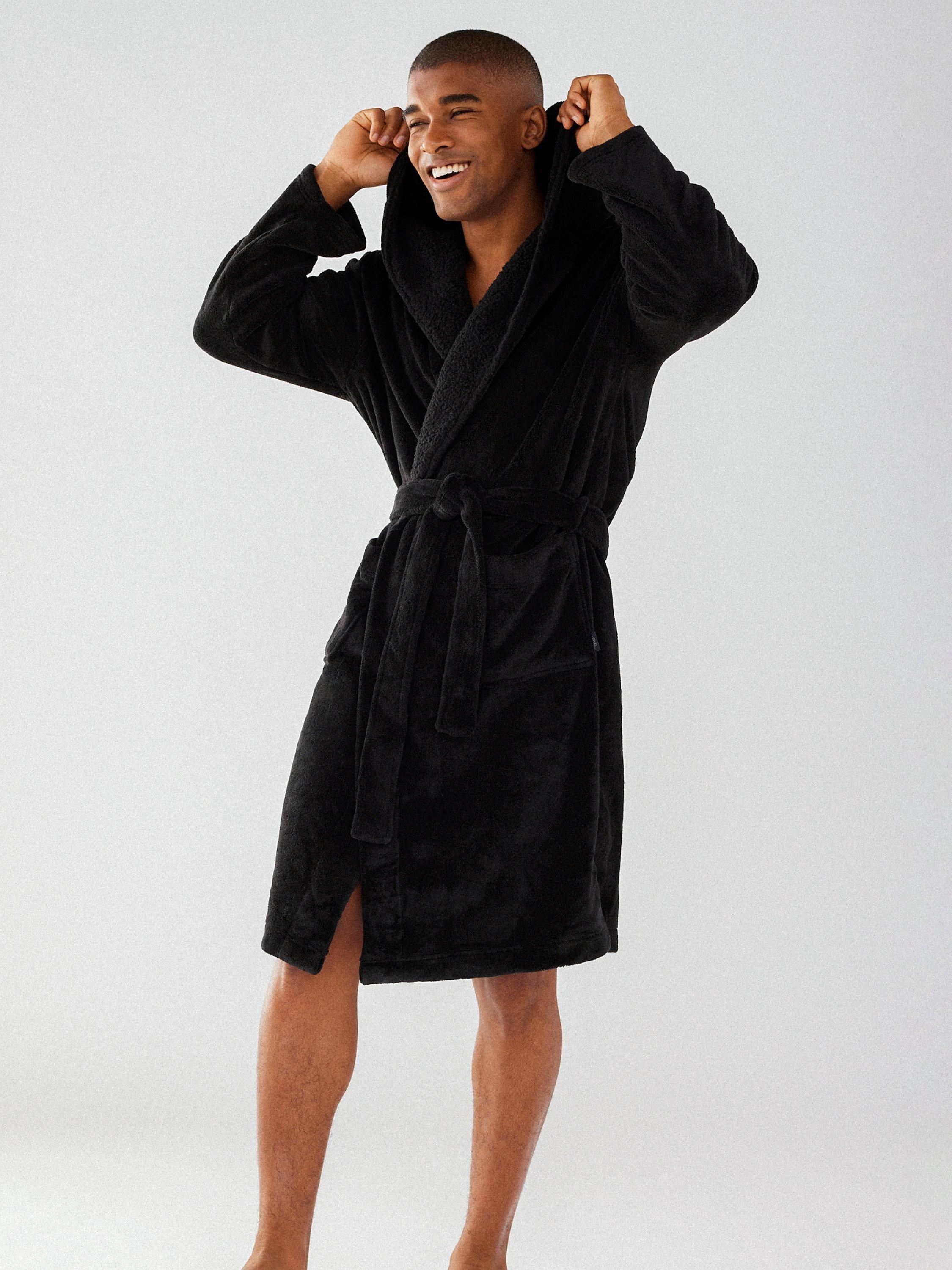 Chelsea Peers Fluffy Hooded Dressing Gown Black