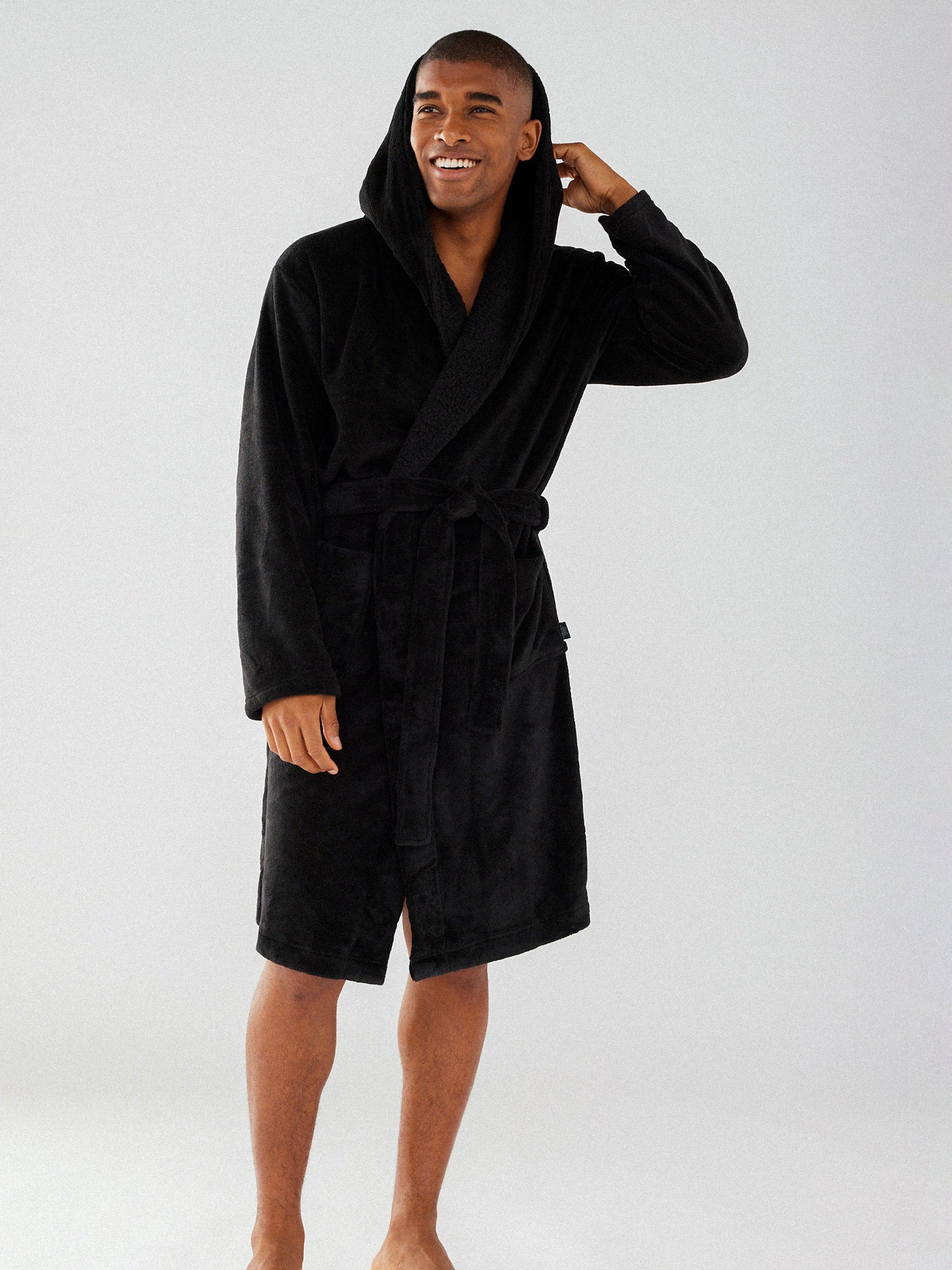 Chelsea Peers Fluffy Hooded Dressing Gown, Black, L