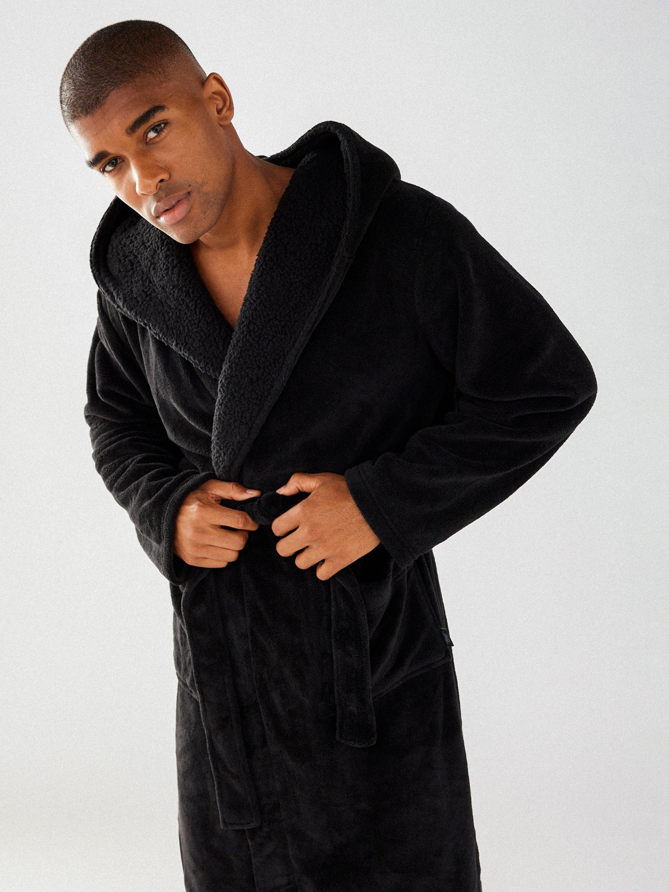 Chelsea Peers Fluffy Hooded Dressing Gown, Black, L