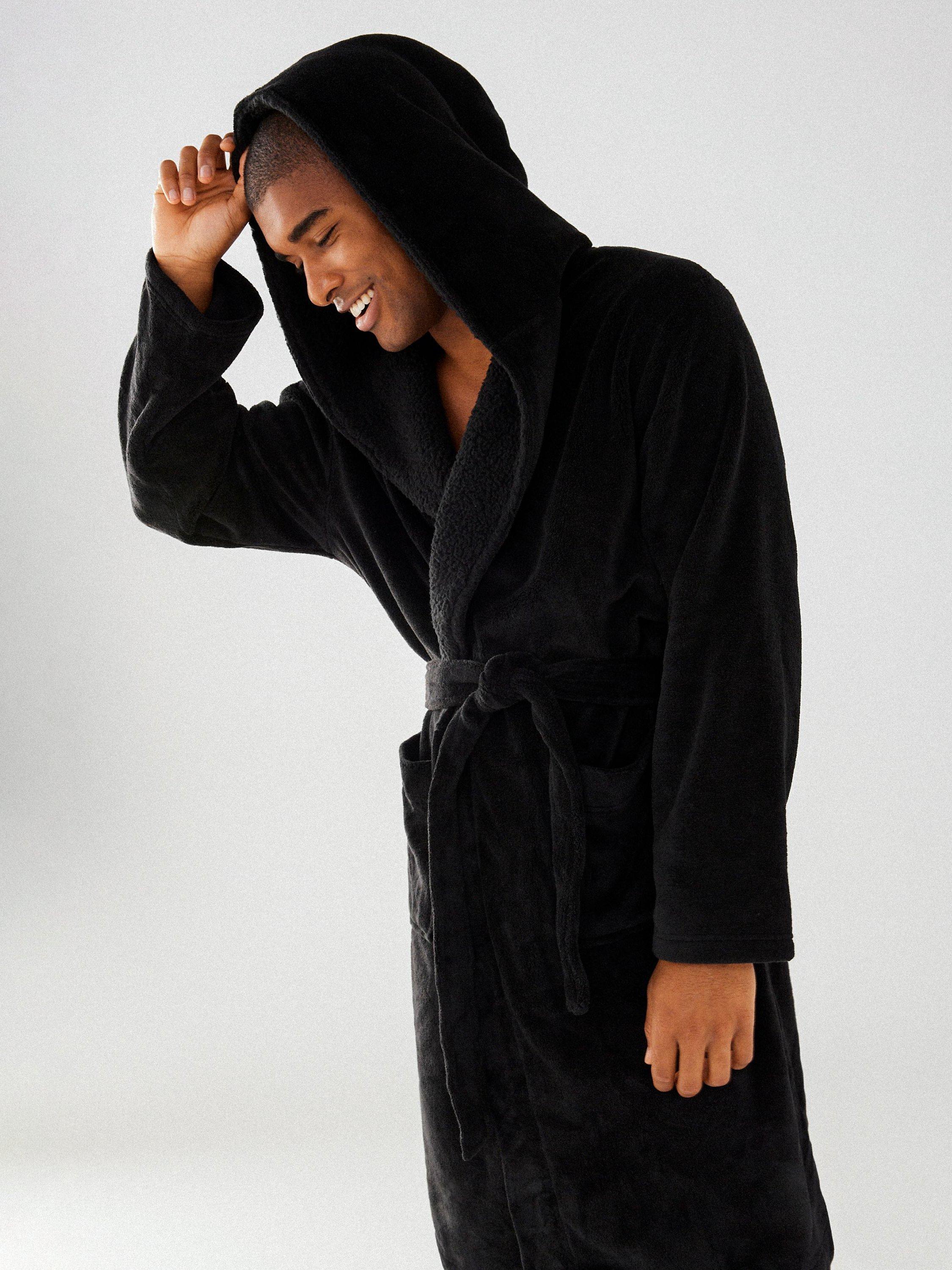 Chelsea Peers Fluffy Hooded Dressing Gown, Black, L