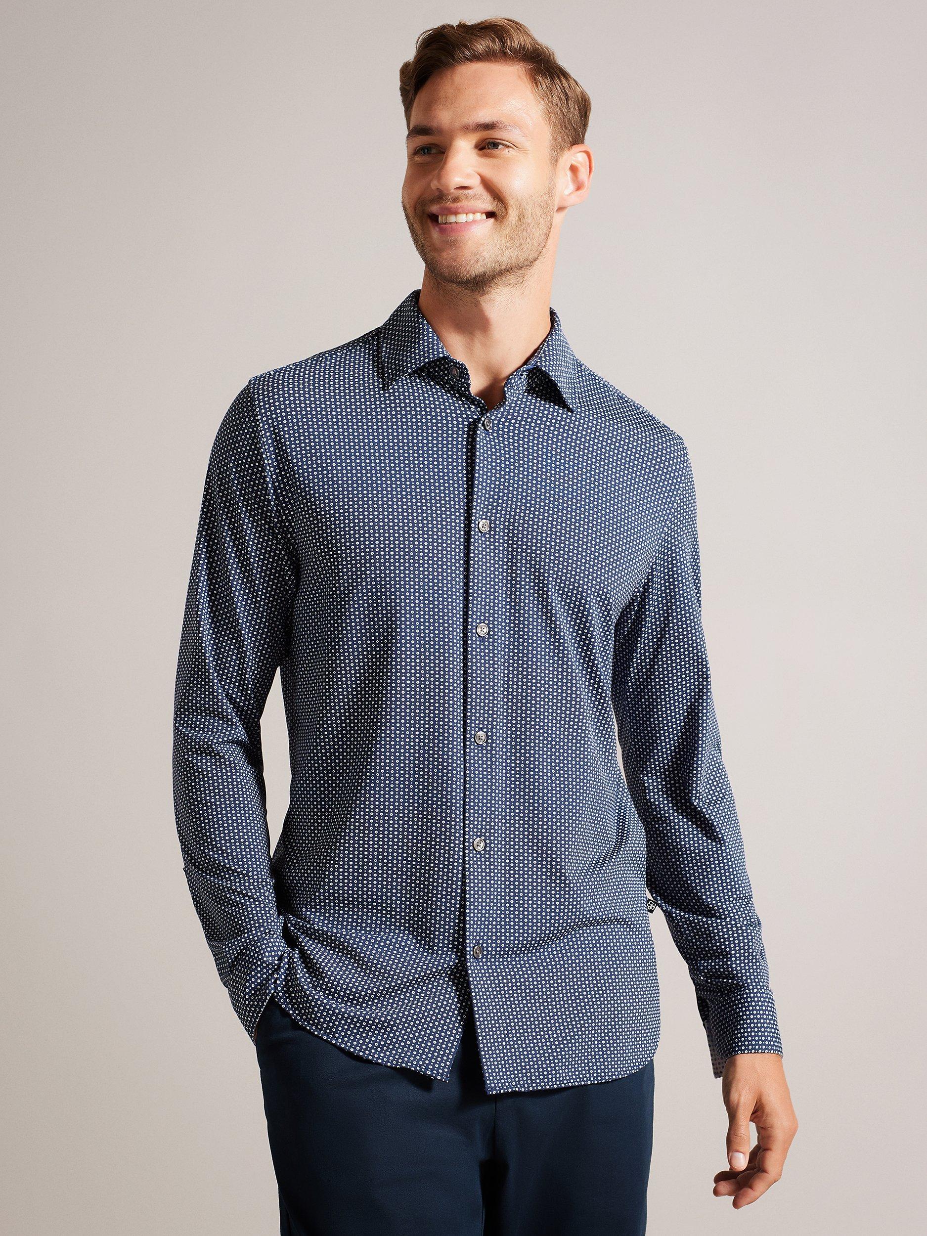 Ted Baker Velino Long Sleeve Stretch Geo Shirt, Navy