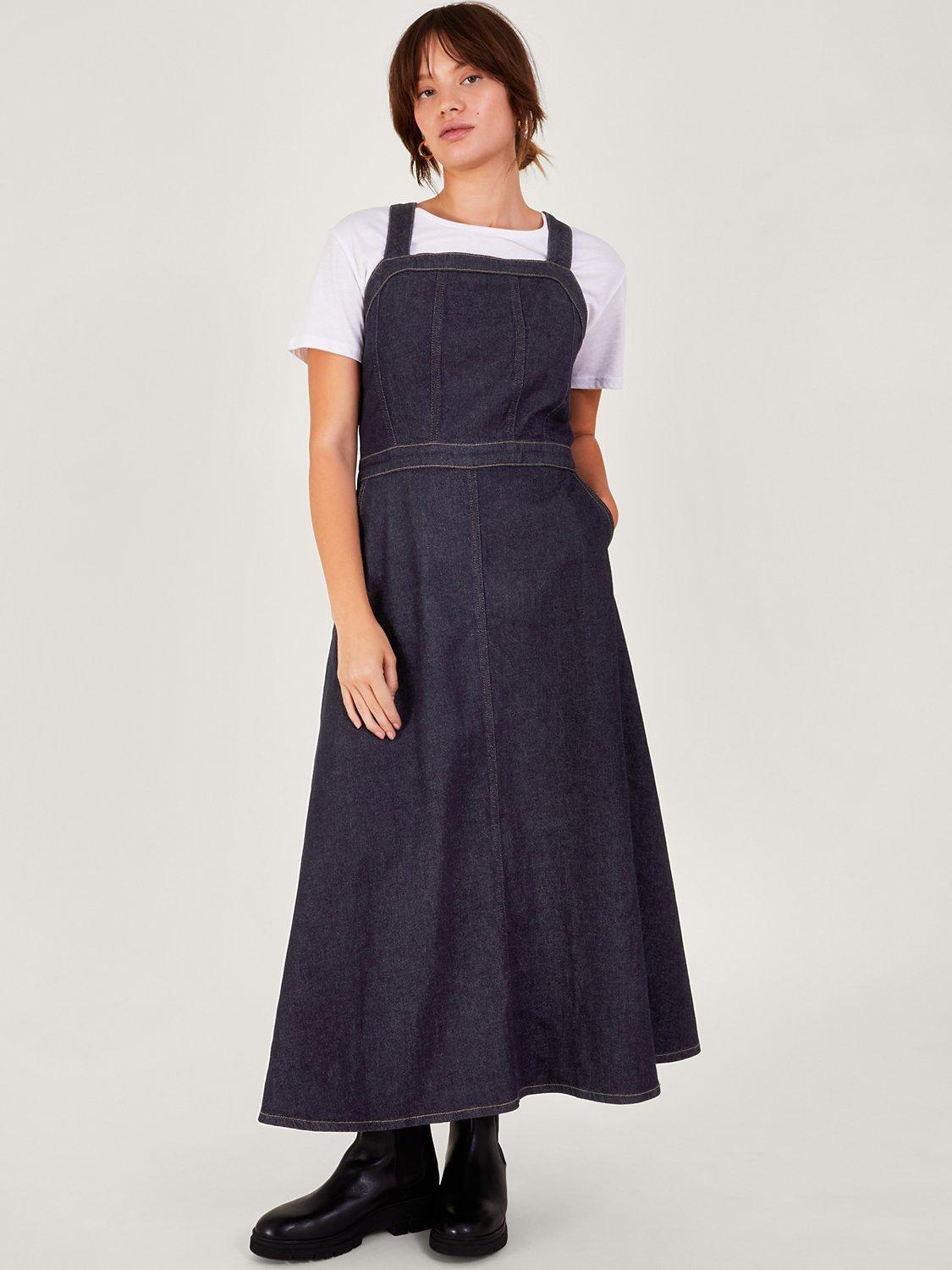 Monsoon Penny Denim Pinafore Dress, Indigo