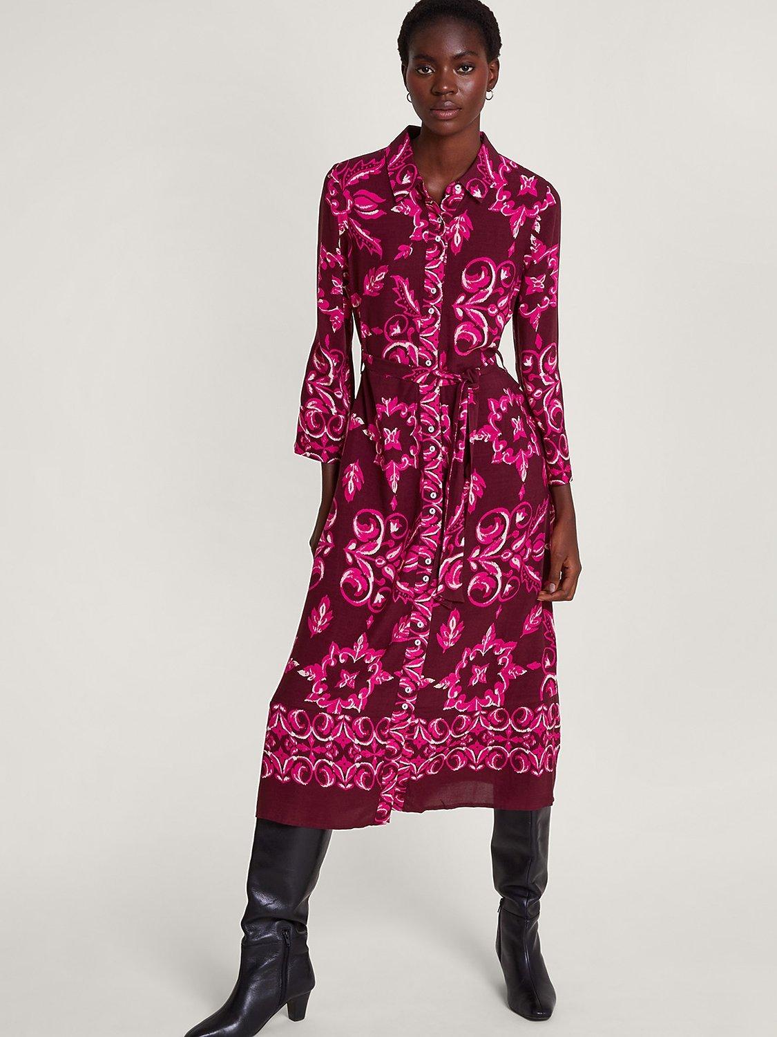 Monsoon Joanna Paisley Swirl Shirt Dress, Plum
