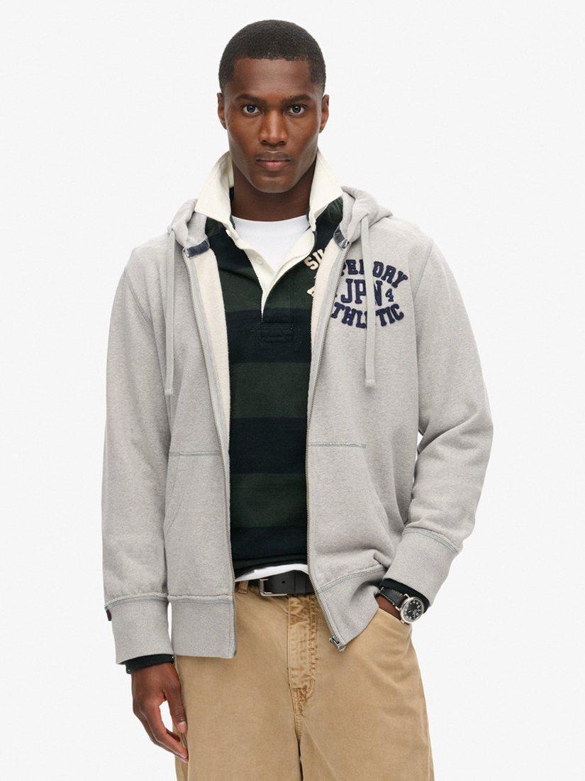 Product image 1 of 5, which shows Superdry Vintage Athletic Zip Hoodie, Light Grey, XXL