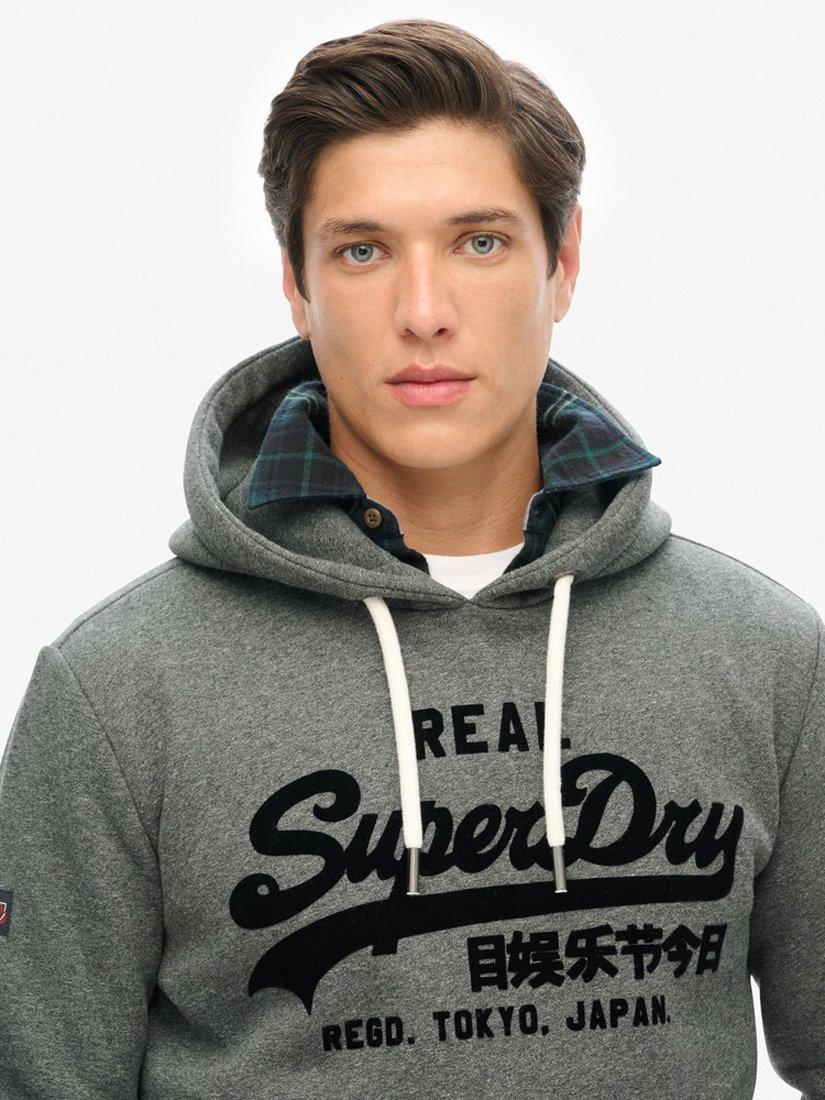 Superdry Tonal Vintage Logo Hoodie Asphalt Grey Grit