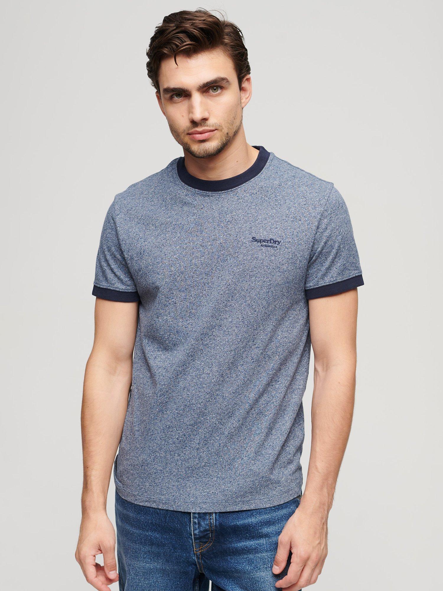 Superdry Organic Cotton Essential Logo Ringer T-Shirt, Frosted Navy Grit