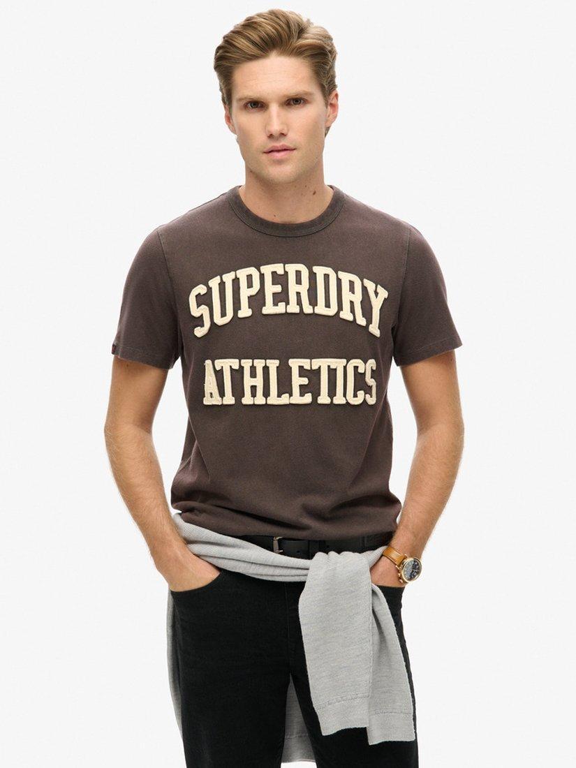Product image 1 of 6, which shows Superdry Vintage Athletic Short Sleeve T-Shirt, Dark Grey Green, L