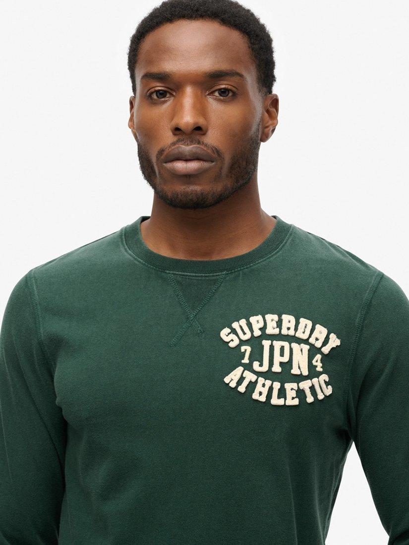 Product image 4 of 6, which shows Superdry Vintage Athletic Chest Long Sleeve T-Shirt, Enamel Green, S