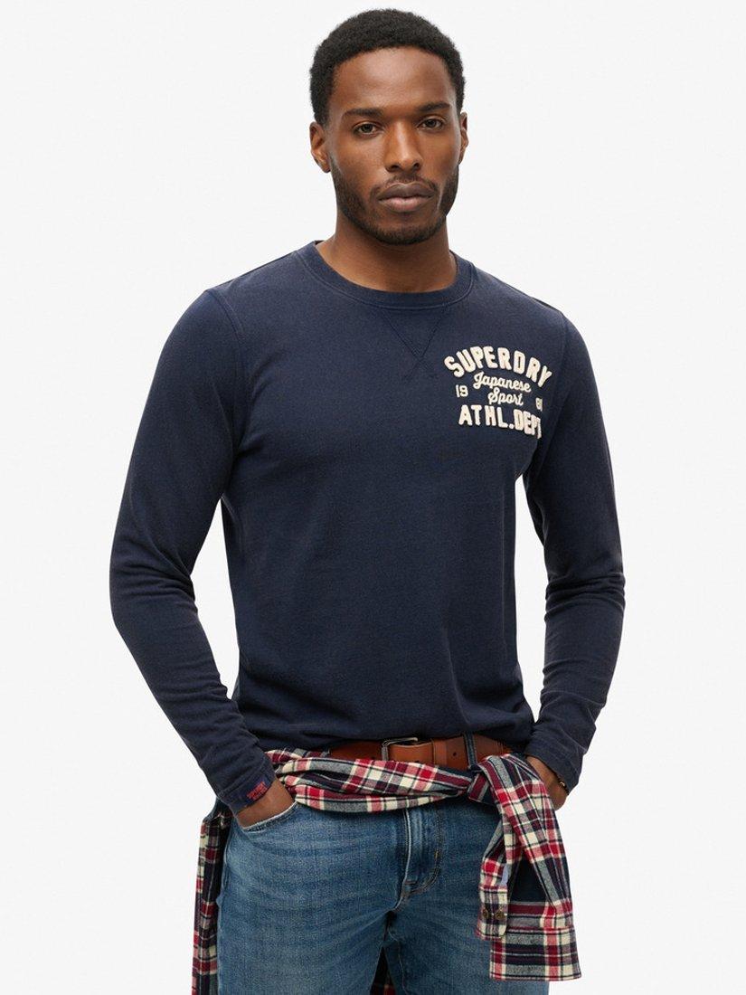 Product image 1 of 6, which shows Superdry Vintage Athletic Chest Long Sleeve T-Shirt, Rich Navy, S