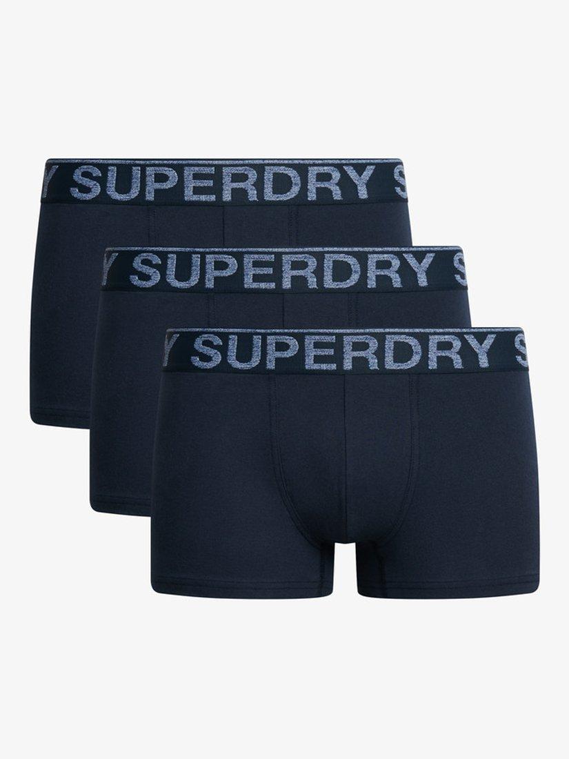Product image 1 of 4, which shows Superdry Organic Cotton Trunks, Pack of 3, Navy, L