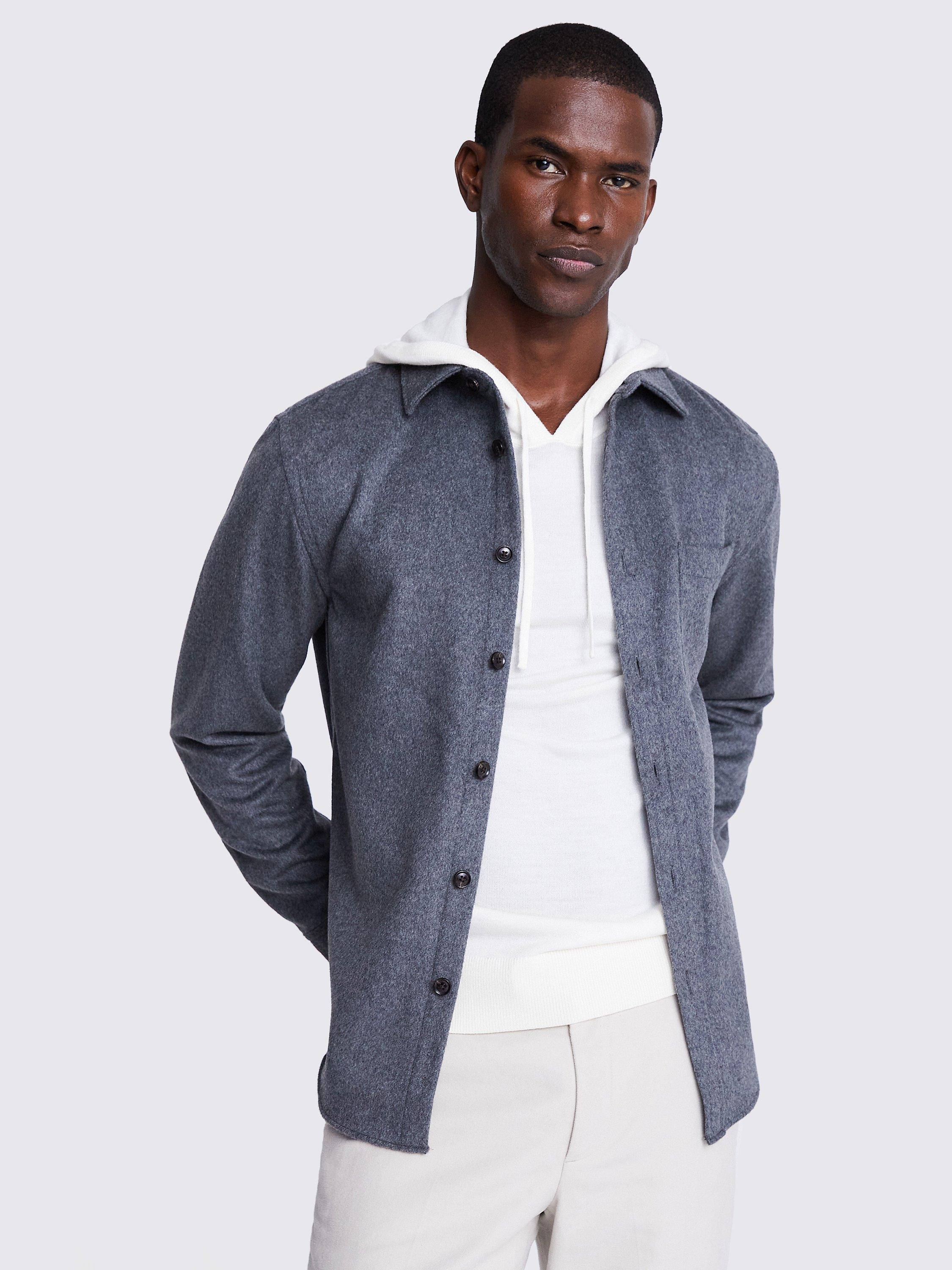 Moss Long Sleeve Flannel Overshirt, Grey