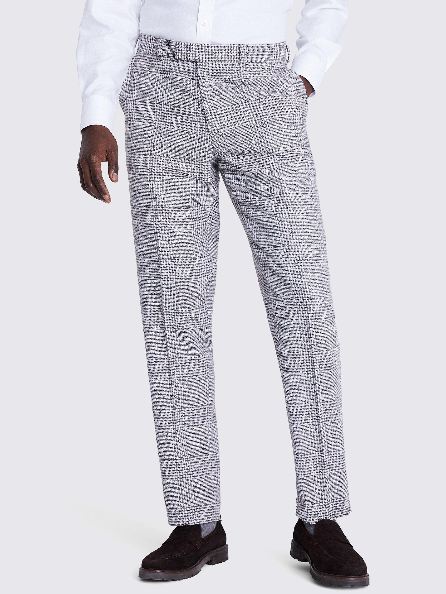 Moss Tailored Fit Check Wool Blend Tweed Trousers, Grey