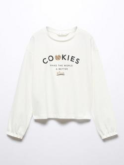 Mango Kids' Cookies Long Sleeve T Shirt, Natural White, Natural White