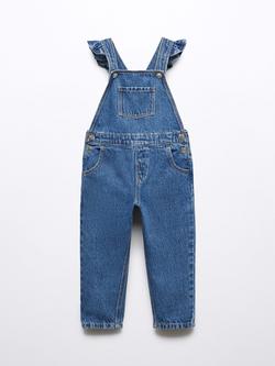 Mango Kids' Emille Long Denim Dungarees, Open Blue, Open Blue