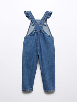 Mango Kids' Emille Long Denim Dungarees, Open Blue - view 2, Open Blue