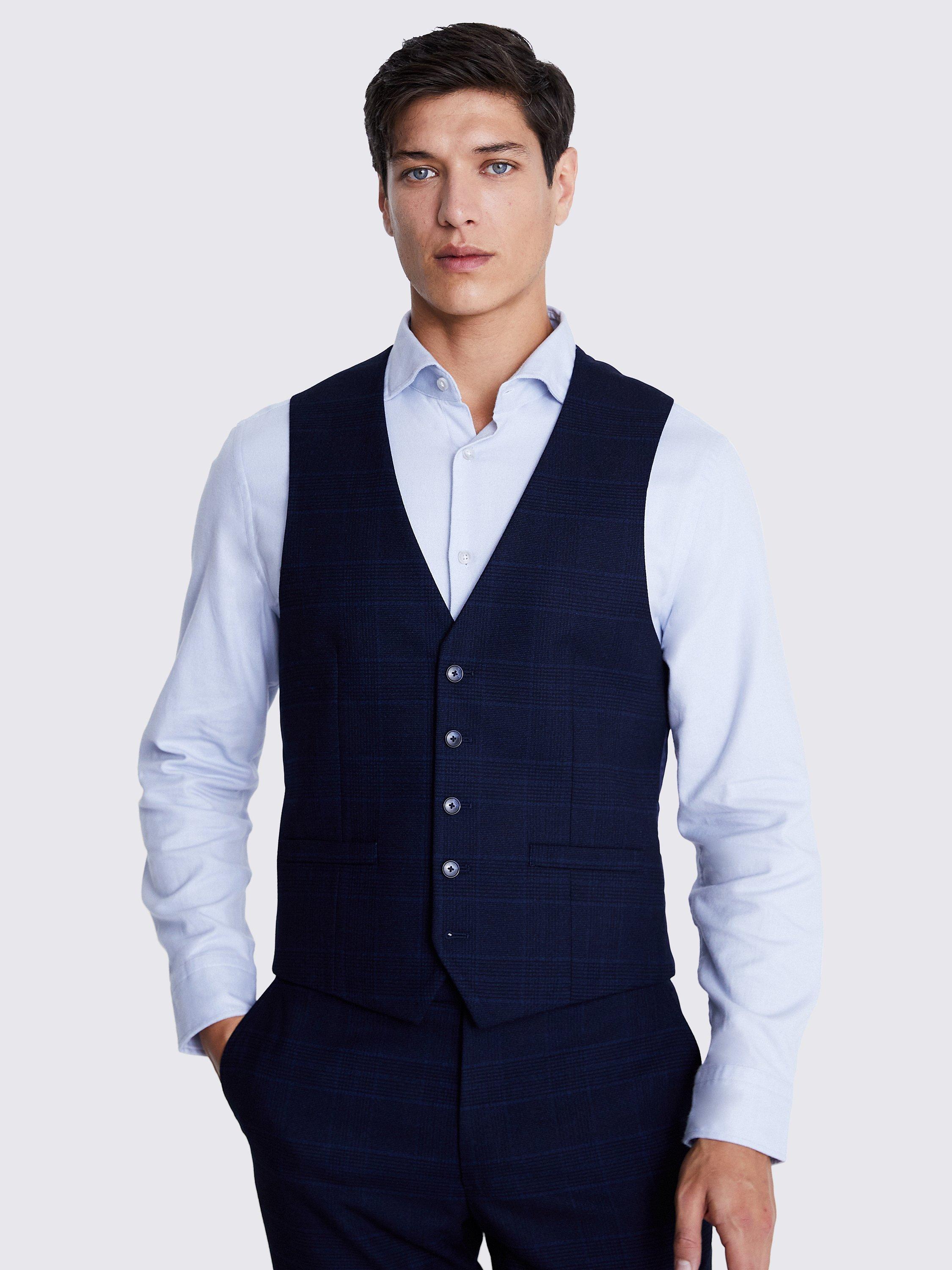 Moss Slim Fit Check Waistcoat, Ink