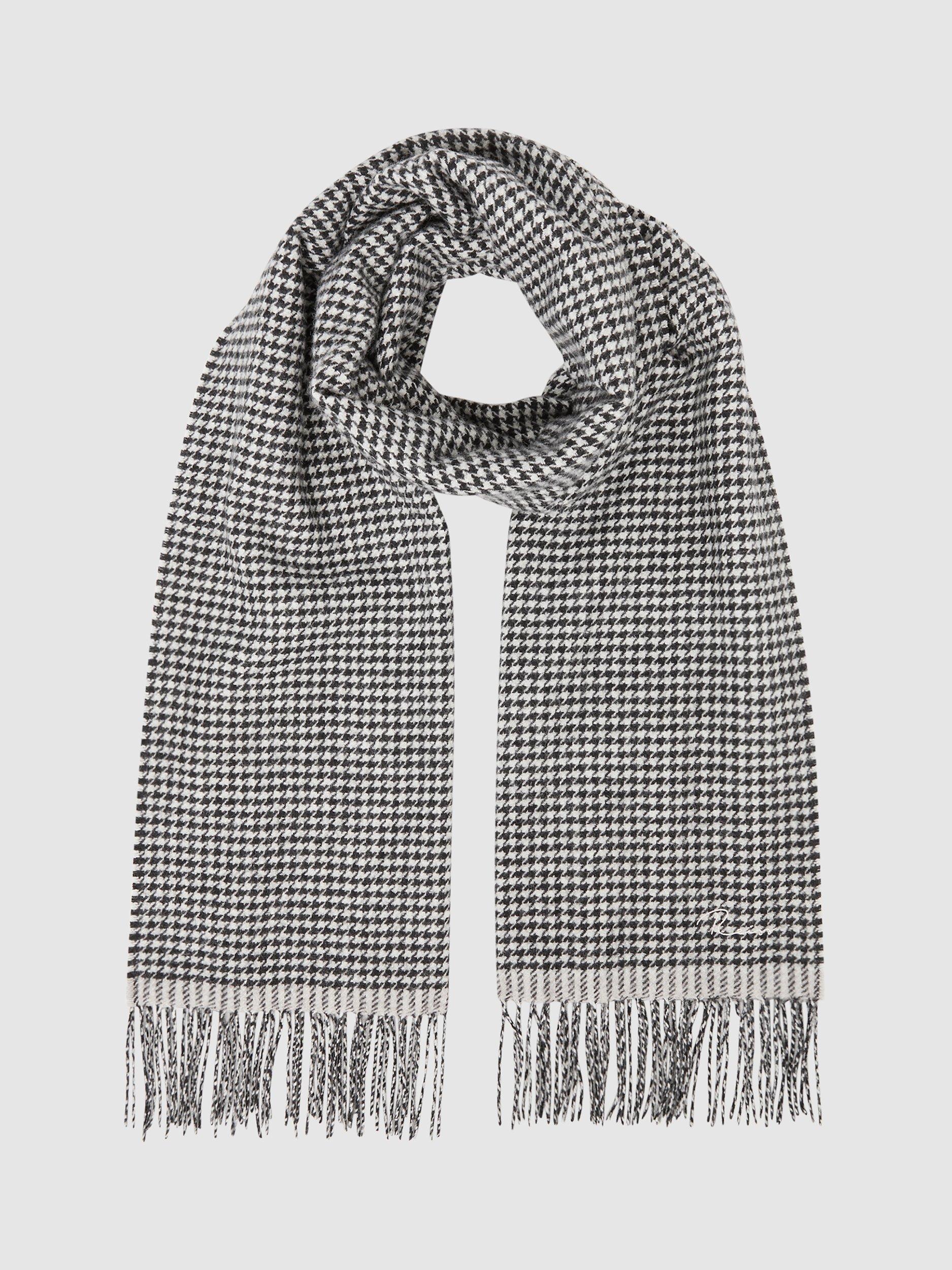 Reiss Victoria Wool Blend Dogtooth Scarf, Black/White, One Size