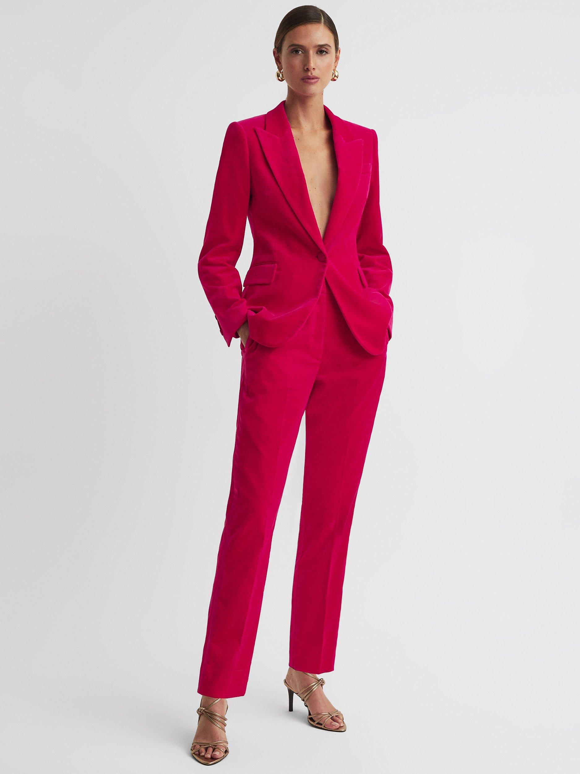 Reiss Petite Rosa Single Breasted Velvet Blazer, Pink